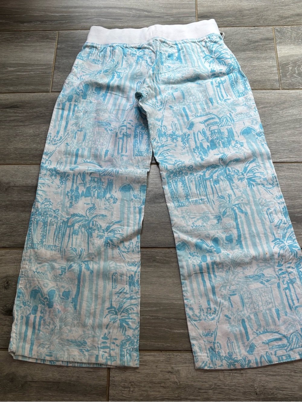 Lilly Pulitzer Light Blue & White Wide Leg Drawstring Beach Pants - Picture 4 of 5